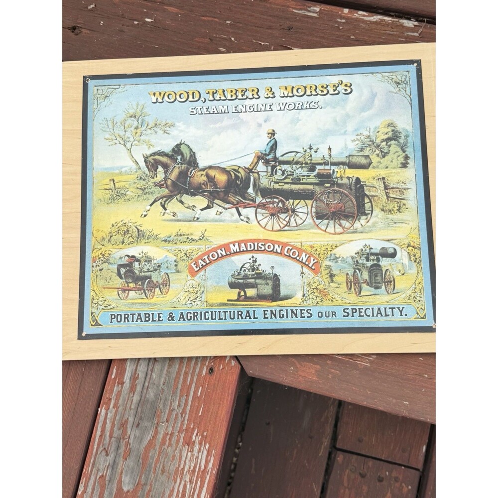 Vintage Reproduction, Metal, Sign Of Wood, Taber, And Morse Steam Engine Work￼￼
